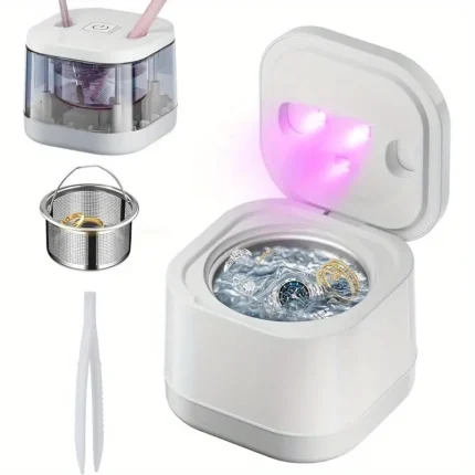 Ultrasonic Retainer Cleaner Machine, Ultrasonic UV Cleaner for Denture, Mouth Guard, Aligner, Toothbrush Head, Ultrasonic Jewelry Cleaner for All Dental Appliance (45kHz, 6.76oz Pink)